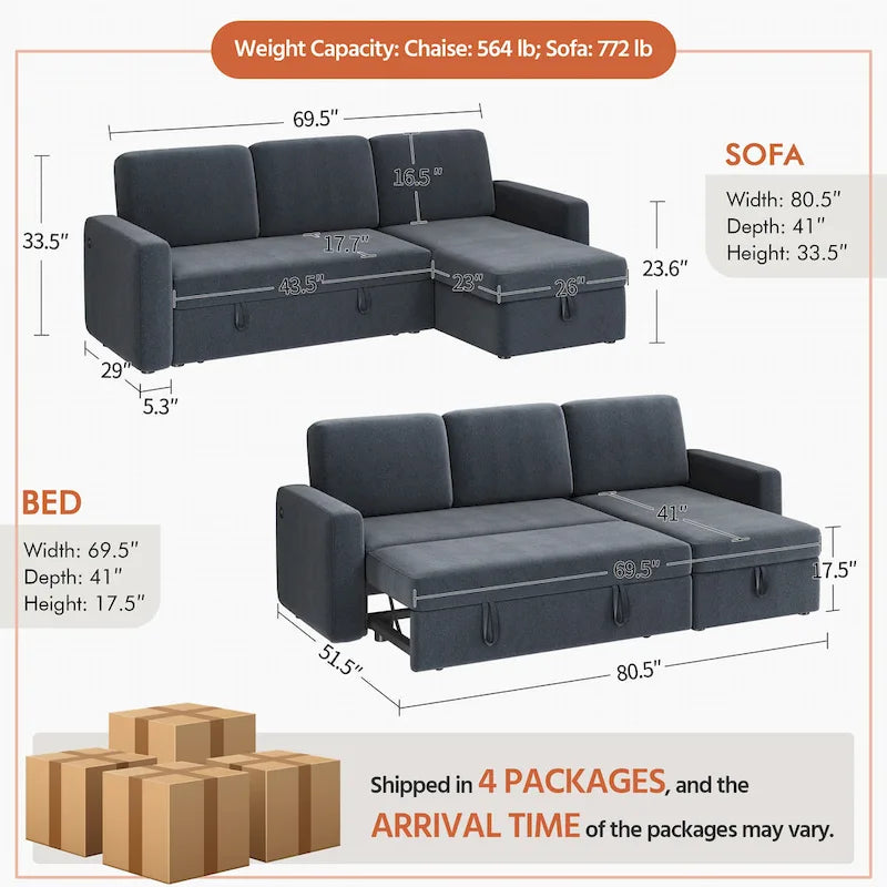 Canapé d'angle réversible en L Yaheetech avec lit gigogne et rangement - 83x 57,5x33