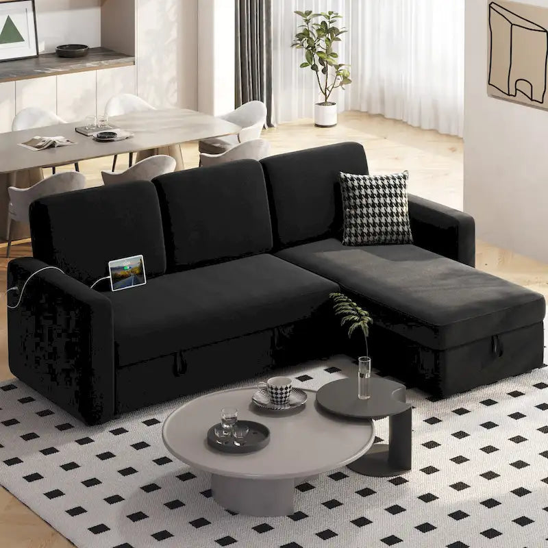 Canapé d'angle réversible en L Yaheetech avec lit gigogne et rangement - 83x 57,5x33