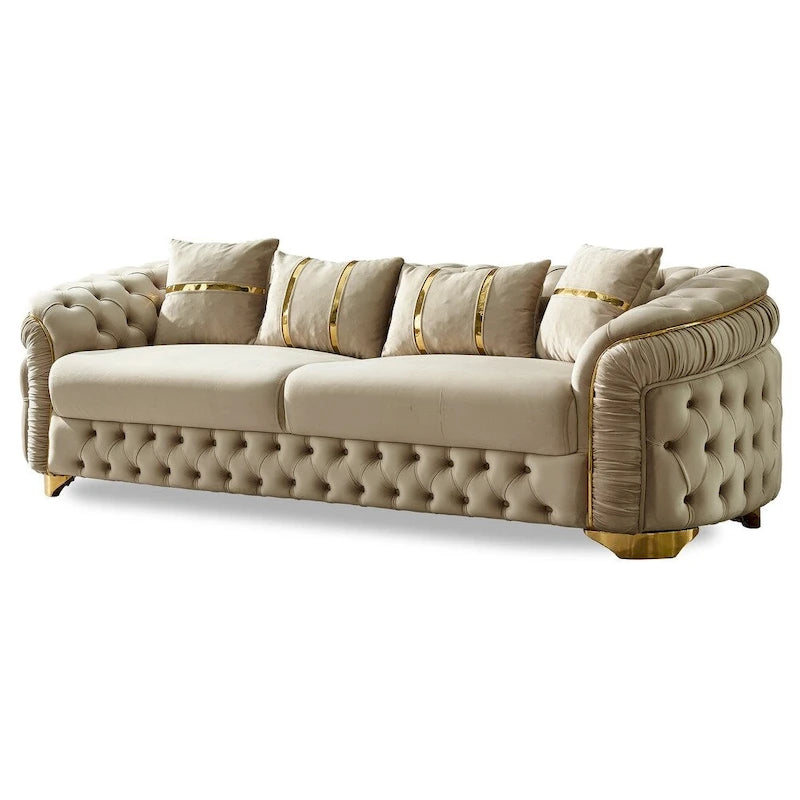 Ensemble de salon Aryanna 3 pièces, 1 canapé et 2 fauteuils, dossier touffeté