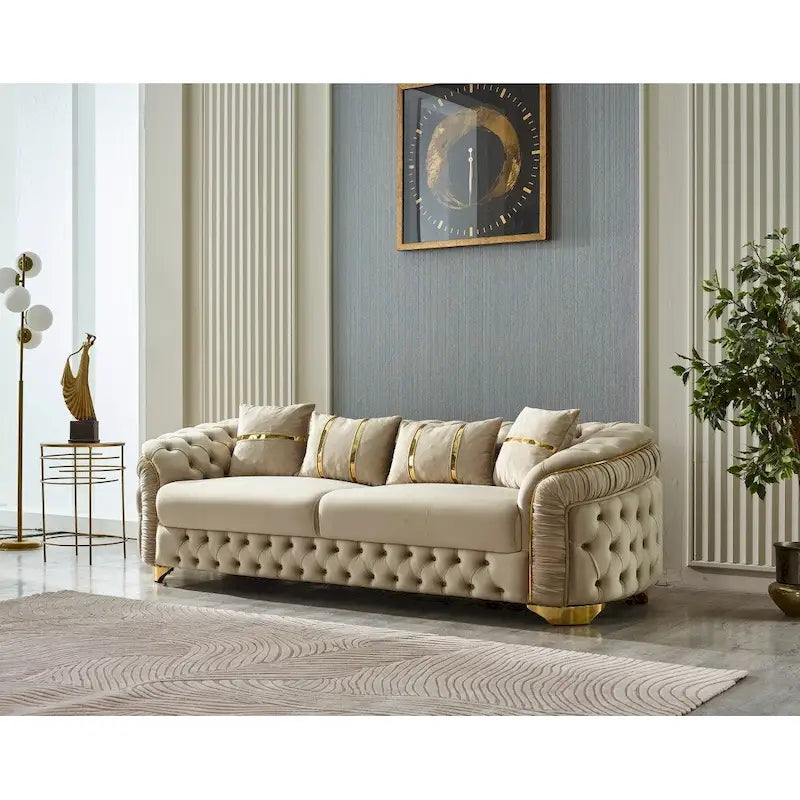 Ensemble de salon Aryanna 3 pièces, 1 canapé et 2 fauteuils, dossier touffeté