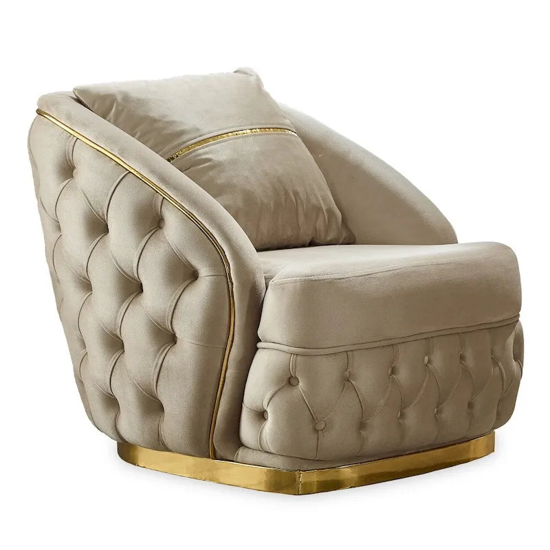 Ensemble de salon Aryanna 3 pièces, 1 canapé et 2 fauteuils, dossier touffeté