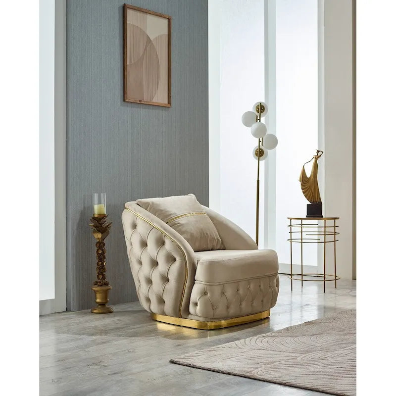 Ensemble de salon Aryanna 3 pièces, 1 canapé et 2 fauteuils, dossier touffeté