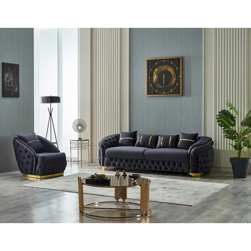 Ensemble de salon Aryanna 3 pièces, 1 canapé et 2 fauteuils, dossier touffeté