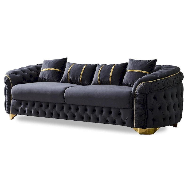 Ensemble de salon Aryanna 3 pièces, 1 canapé et 2 fauteuils, dossier touffeté
