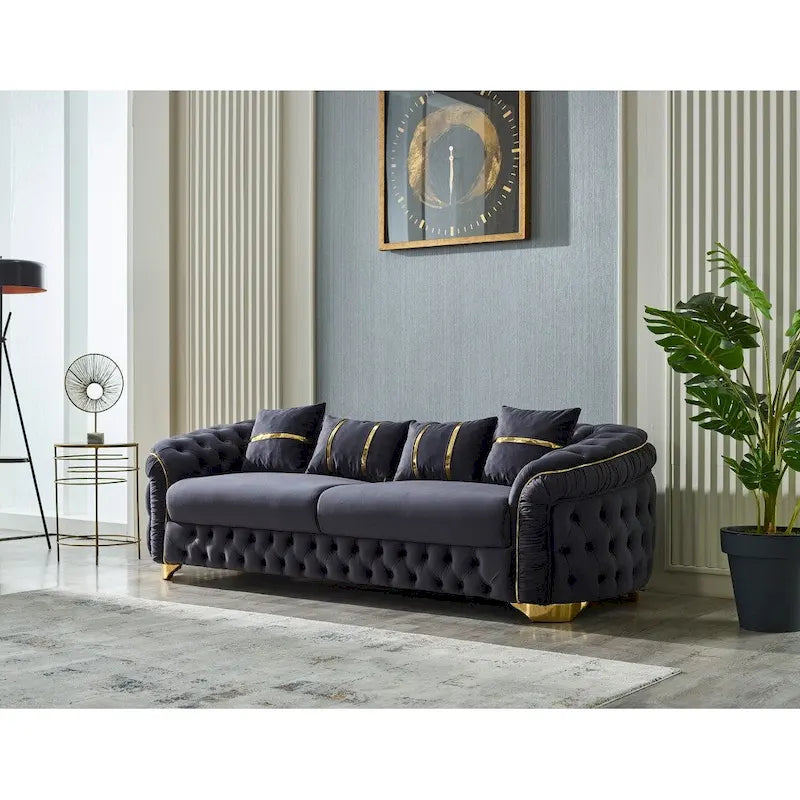 Ensemble de salon Aryanna 3 pièces, 1 canapé et 2 fauteuils, dossier touffeté