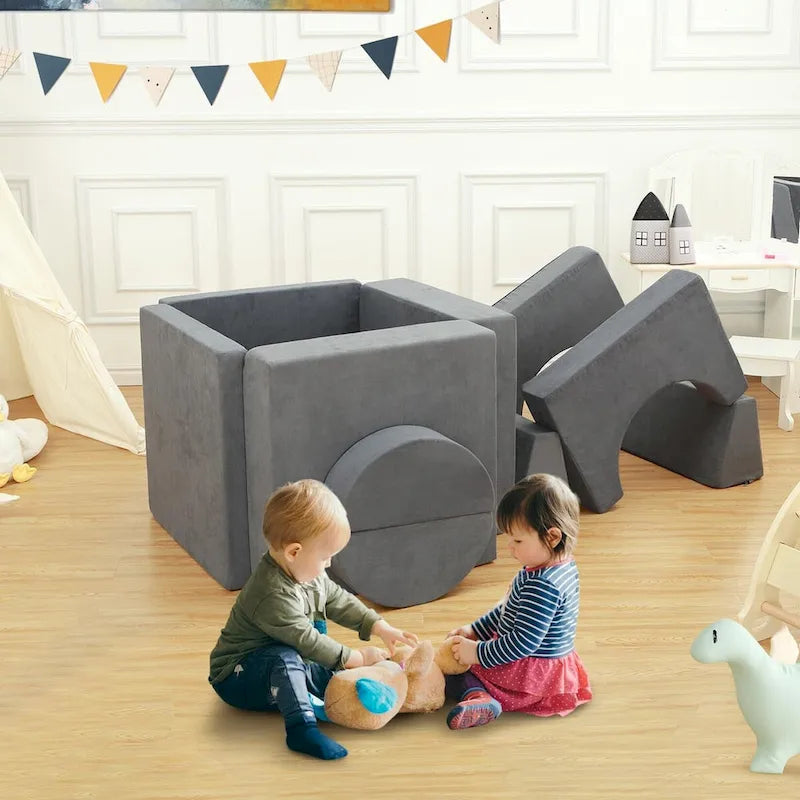 Canapé de jeu convertible 8 pièces pour enfants, forteresse de jeu multifonction 8-en-1