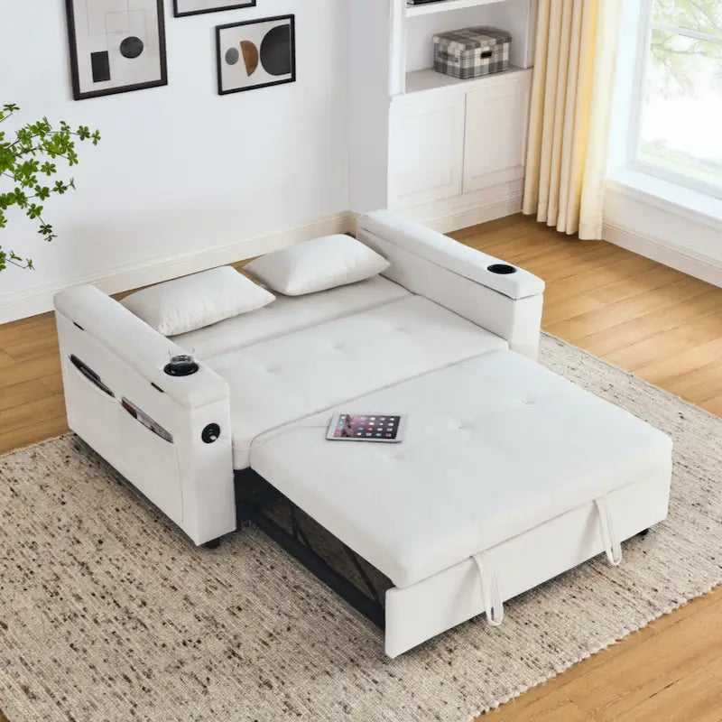 Canapé-lit gigogne 54 double places inclinable avec accoudoirs, rangement et poches latérales, et prise USB
