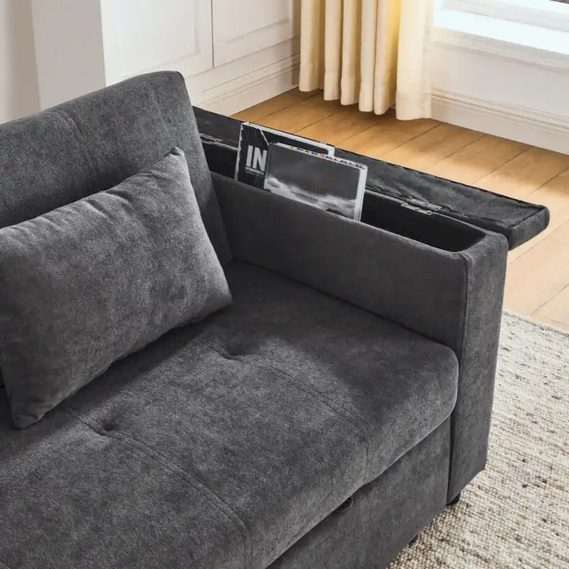 Canapé-lit gigogne 54 double places inclinable avec accoudoirs, rangement et poches latérales, et prise USB