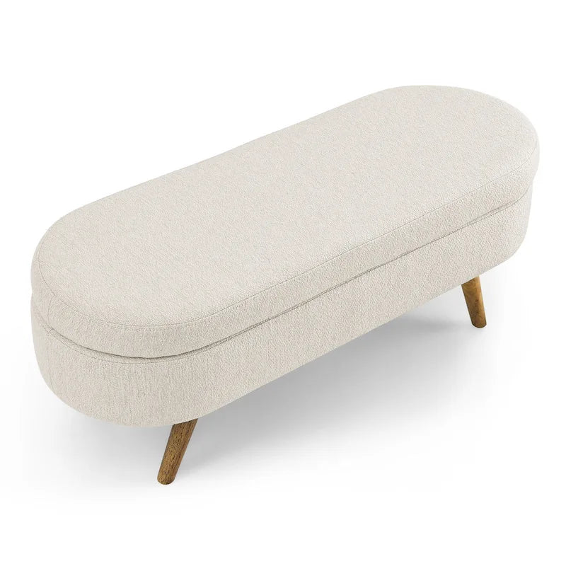 Banc de rangement ovale ottoman avec pieds en bois d'hévéa - 110,5L x 40,6l x 40,6H cm