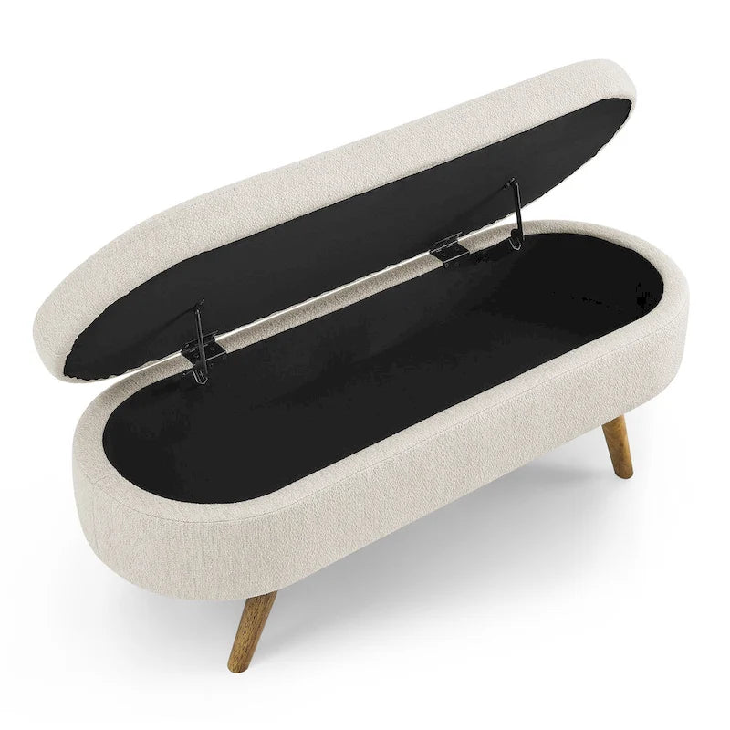 Banc de rangement ovale ottoman avec pieds en bois d'hévéa - 110,5L x 40,6l x 40,6H cm