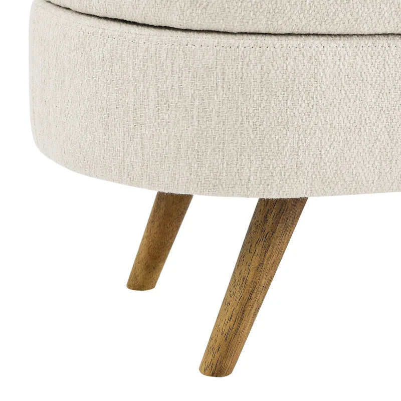 Banc de rangement ovale ottoman avec pieds en bois d'hévéa - 110,5L x 40,6l x 40,6H cm