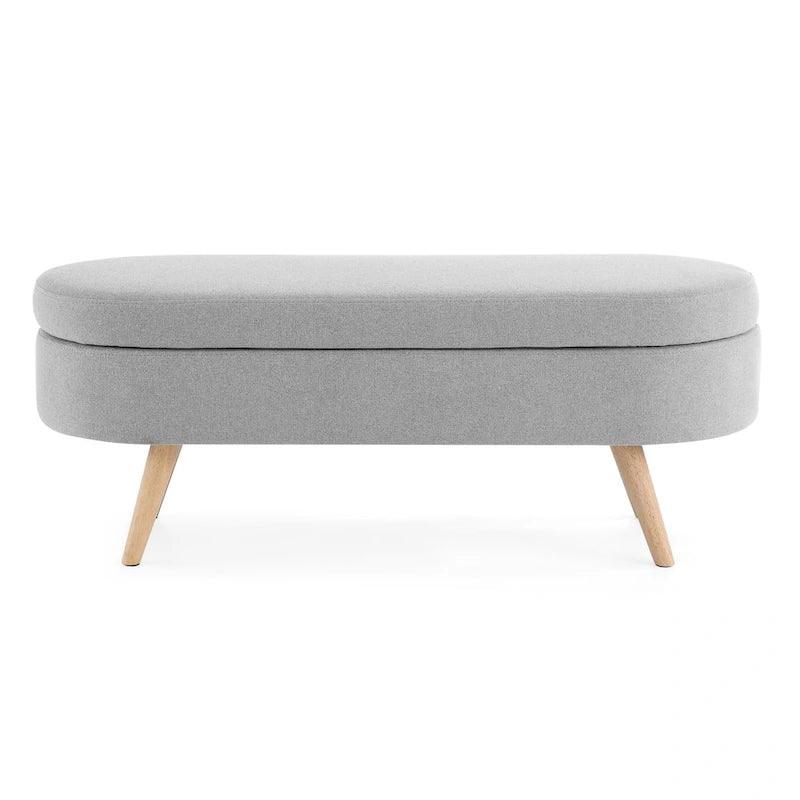 Banc de rangement ovale ottoman avec pieds en bois d'hévéa - 110,5L x 40,6l x 40,6H cm