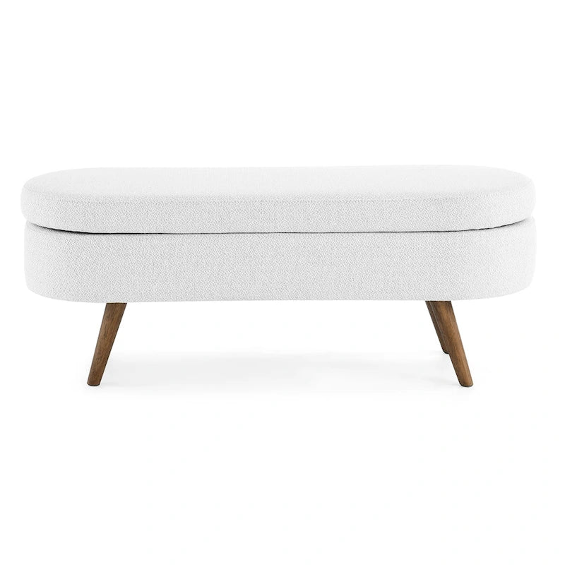 Banc de rangement ovale ottoman avec pieds en bois d'hévéa - 110,5L x 40,6l x 40,6H cm