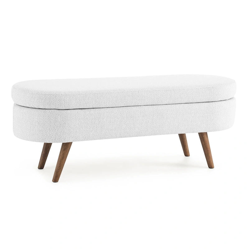 Banc de rangement ovale ottoman avec pieds en bois d'hévéa - 110,5L x 40,6l x 40,6H cm