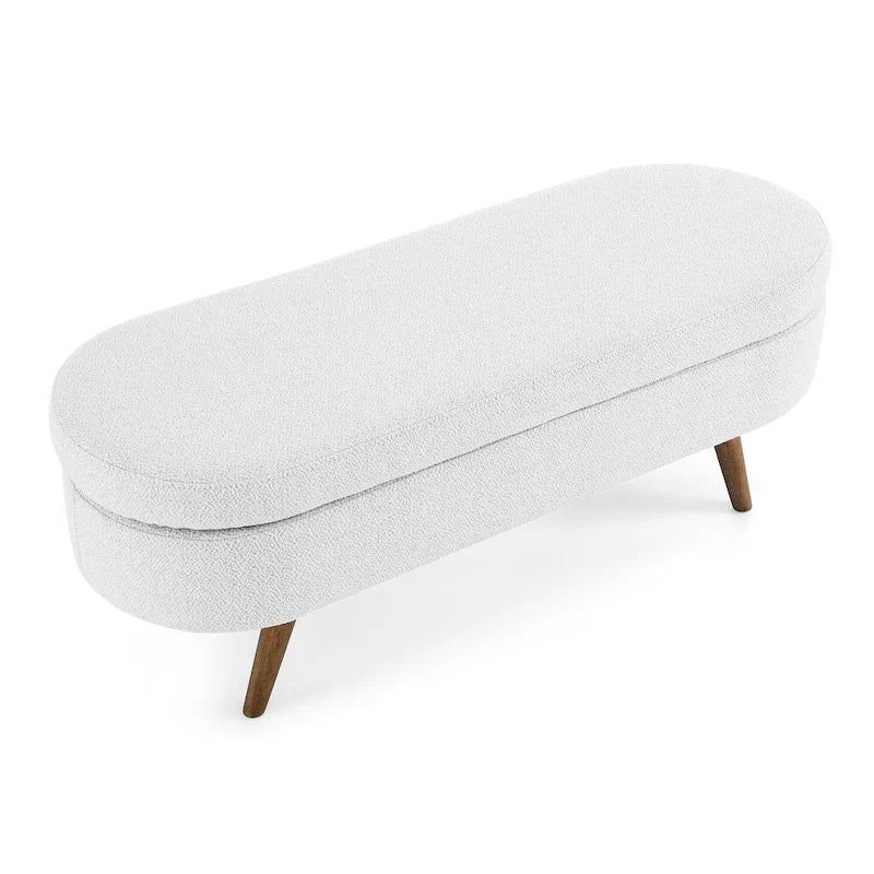 Banc de rangement ovale ottoman avec pieds en bois d'hévéa - 110,5L x 40,6l x 40,6H cm
