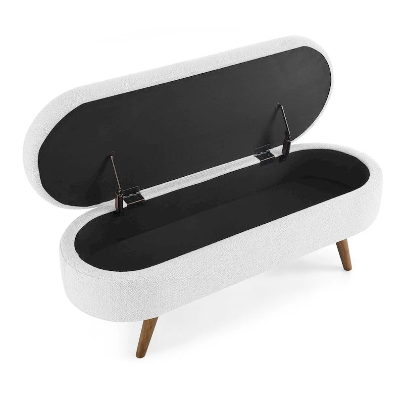 Banc de rangement ovale ottoman avec pieds en bois d'hévéa - 110,5L x 40,6l x 40,6H cm