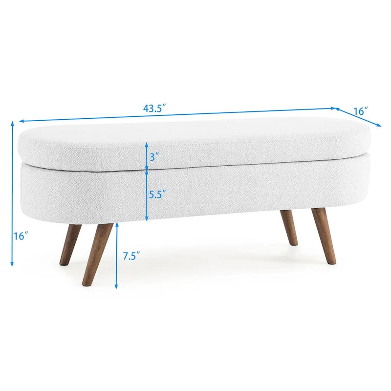 Banc de rangement ovale ottoman avec pieds en bois d'hévéa - 110,5L x 40,6l x 40,6H cm