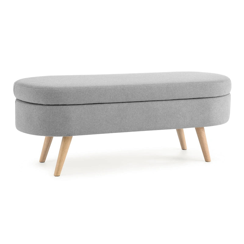 Banc de rangement ovale ottoman avec pieds en bois d'hévéa - 110,5L x 40,6l x 40,6H cm