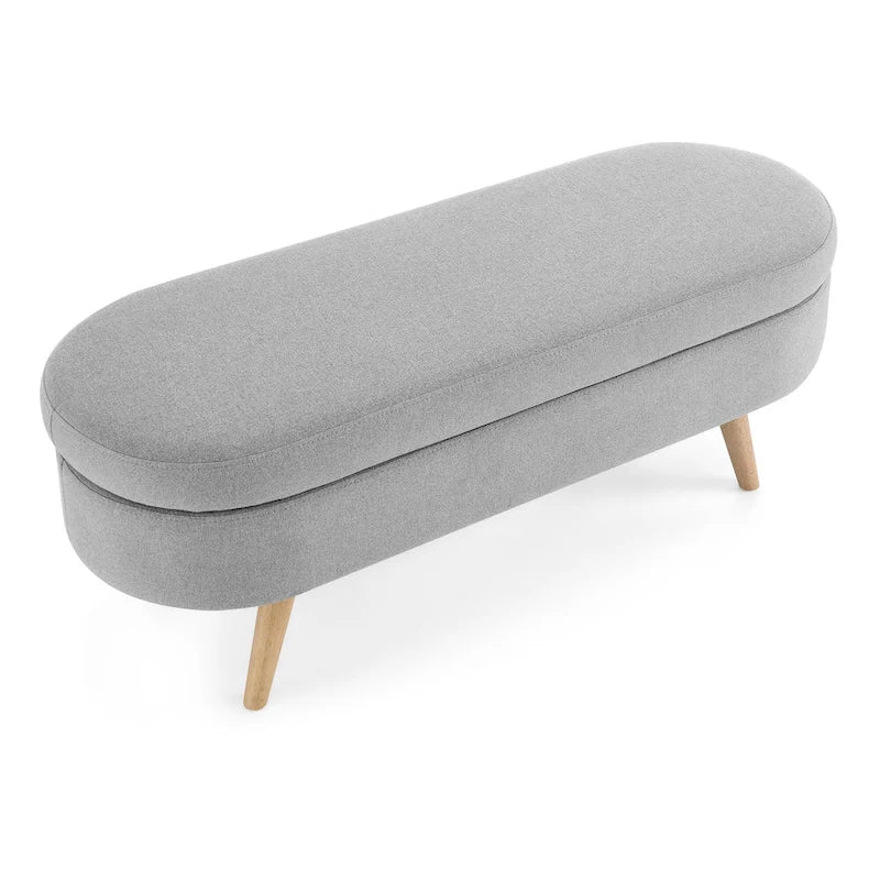 Banc de rangement ovale ottoman avec pieds en bois d'hévéa - 110,5L x 40,6l x 40,6H cm