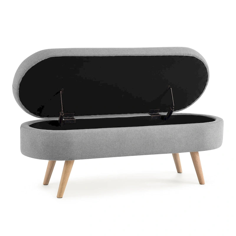 Banc de rangement ovale ottoman avec pieds en bois d'hévéa - 110,5L x 40,6l x 40,6H cm