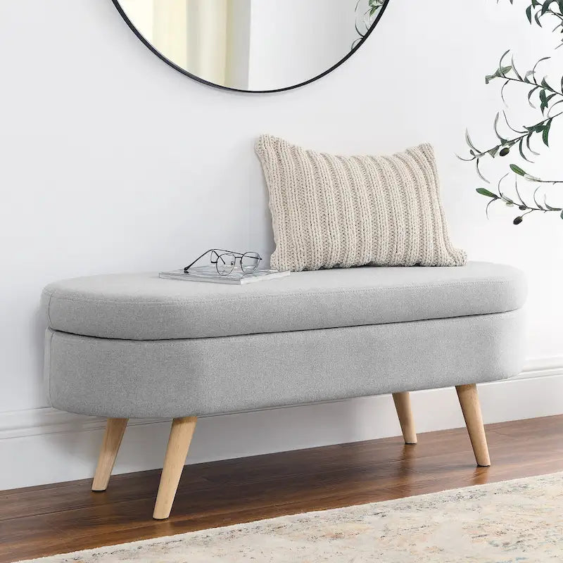 Banc de rangement ovale ottoman avec pieds en bois d'hévéa - 110,5L x 40,6l x 40,6H cm