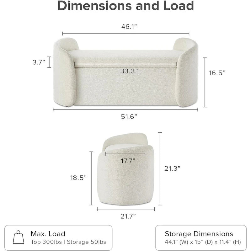 mopio Sophie 51 Banc de rangement ottoman, Banc d'entrée avec rangement