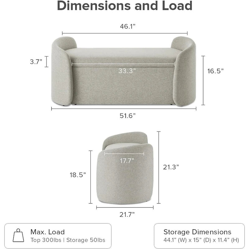 mopio Sophie 51 Banc de rangement ottoman, Banc d'entrée avec rangement