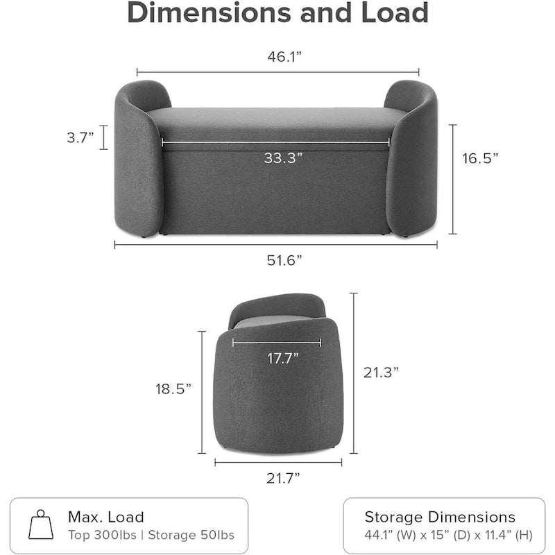 mopio Sophie 51 Banc de rangement ottoman, Banc d'entrée avec rangement