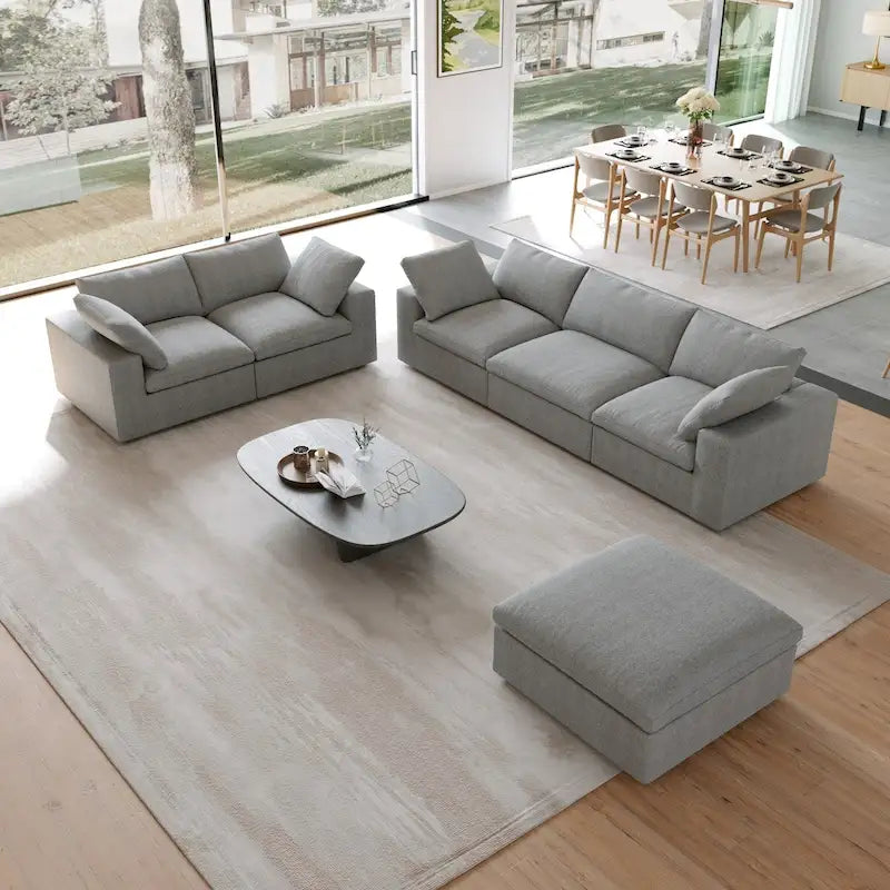 Ensemble de 3 canapés de salon, canapé de salon moderne avec pouf de rangement