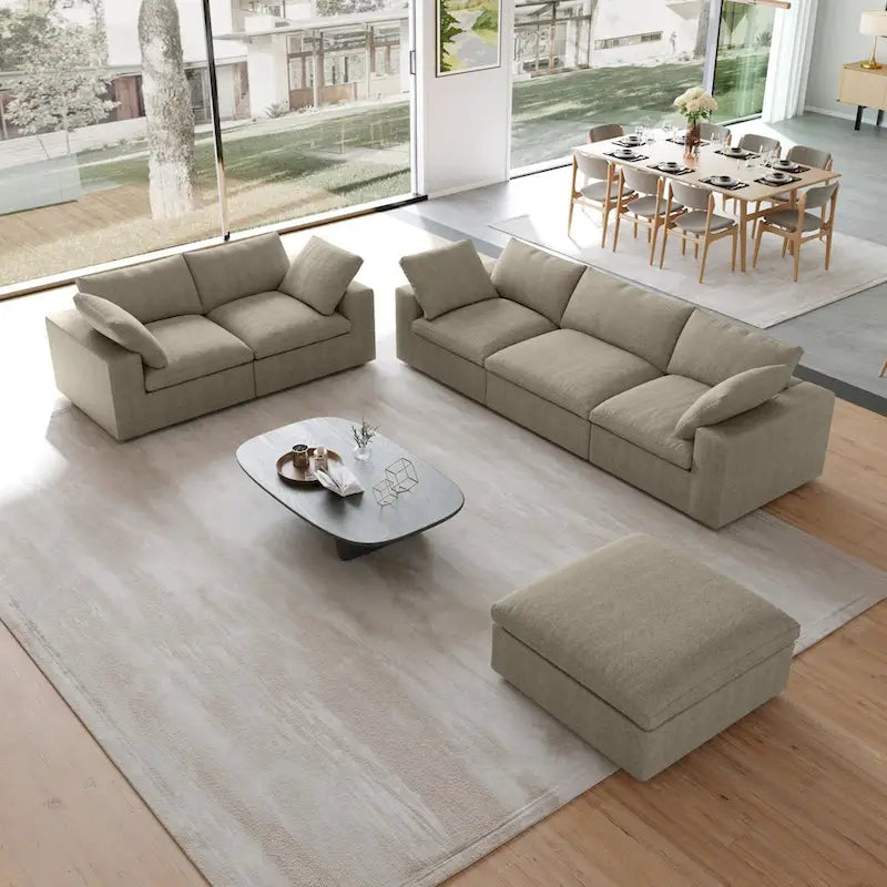 Ensemble de 3 canapés de salon, canapé de salon moderne avec pouf de rangement