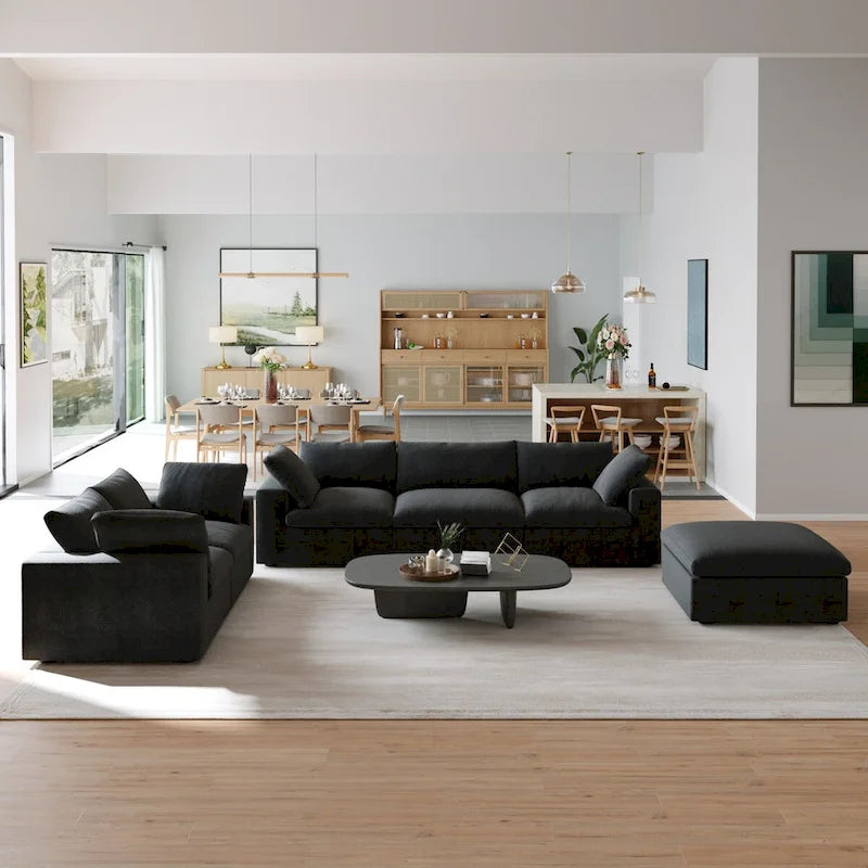 Ensemble de 3 canapés de salon, canapé de salon moderne avec pouf de rangement