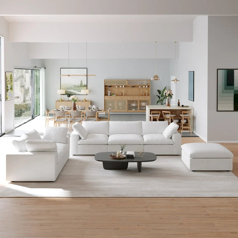 Ensemble de 3 canapés de salon, canapé de salon moderne avec pouf de rangement
