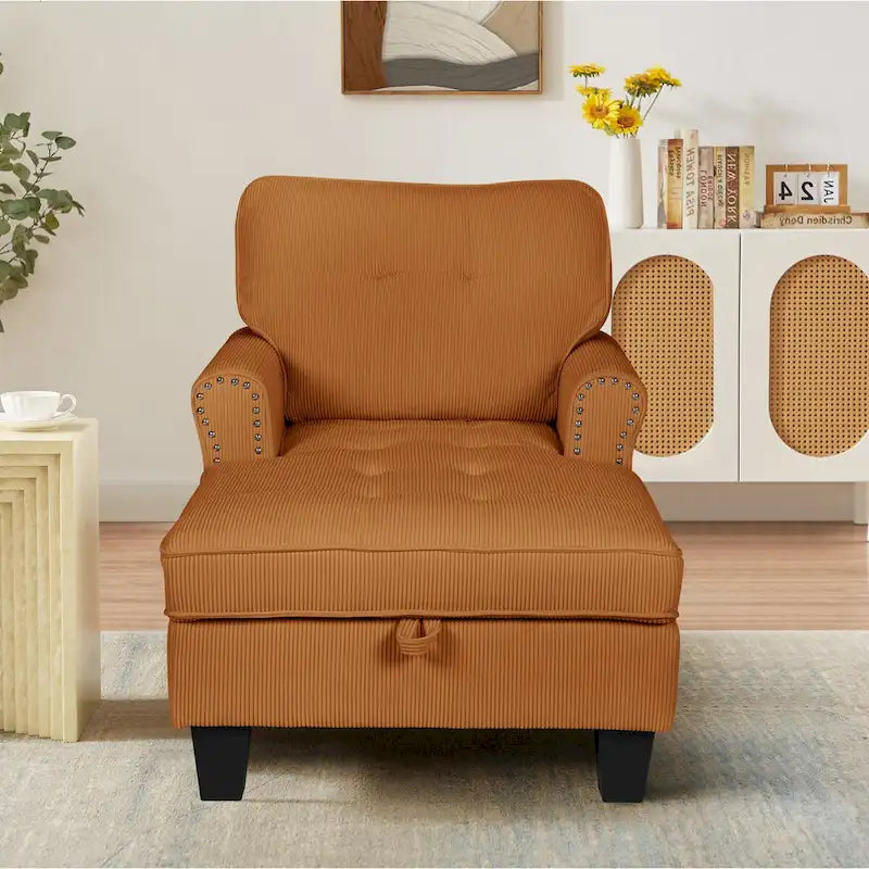 Chaise longue d'intérieur, canapé-lit, fauteuil rembourré pour chambre et salon avec rivets