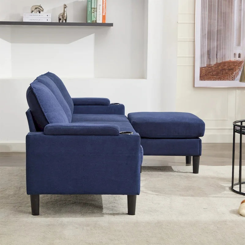 Canapé d'angle en tissu en L avec pouf de rangement et port USB