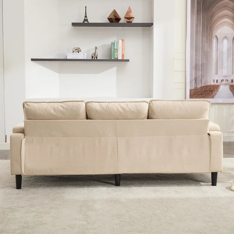 Canapé d'angle en tissu en L avec pouf de rangement et port USB