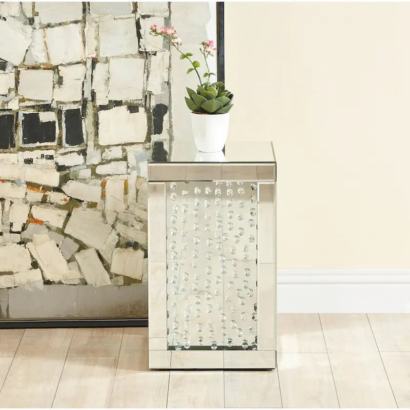 Table d'appoint en cristal de 12 pouces avec finition miroir clair