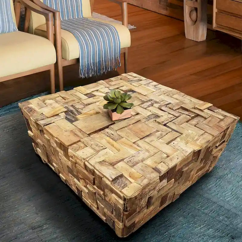 Chic Teak Rustic Recycled Teak Wood Java Coffee Table, 32 inch