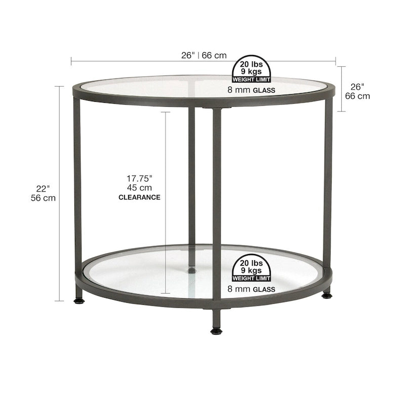 Table d'appoint ronde moderne en verre et cadre métallique Heimlich de Carbon Loft