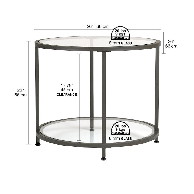 Table d'appoint ronde moderne en verre et cadre métallique Heimlich de Carbon Loft