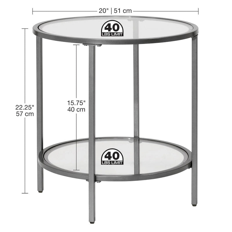 Table d'appoint ronde moderne en verre et cadre métallique Heimlich de Carbon Loft