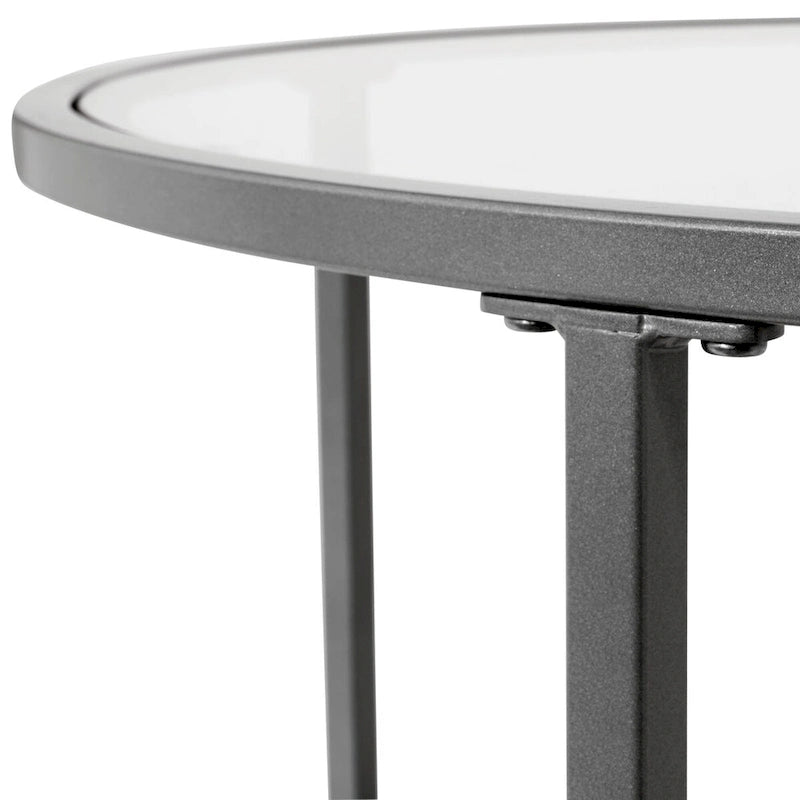Table d'appoint ronde moderne en verre et cadre métallique Heimlich de Carbon Loft