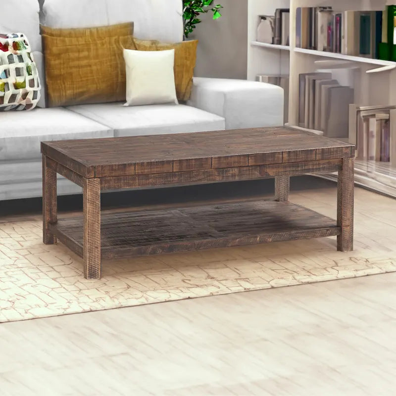 Table basse en bois avec une étagère, marron taupe
