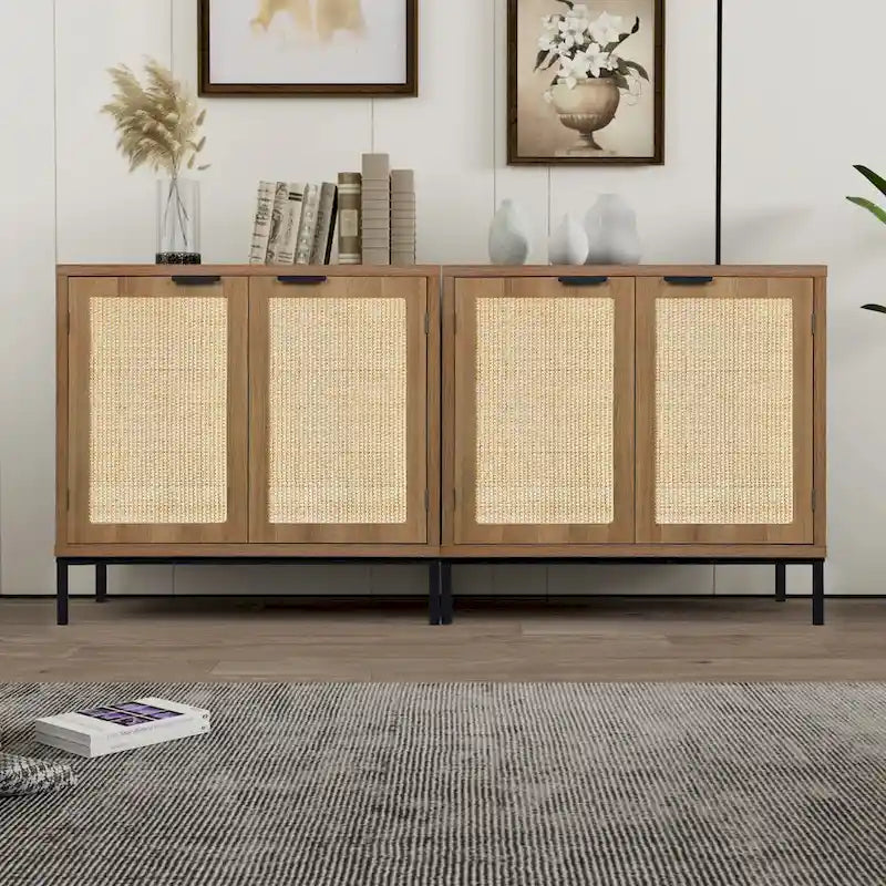 Buffet bas en rotin de style moderne du milieu du siècle avec 2 portes Anmytek
