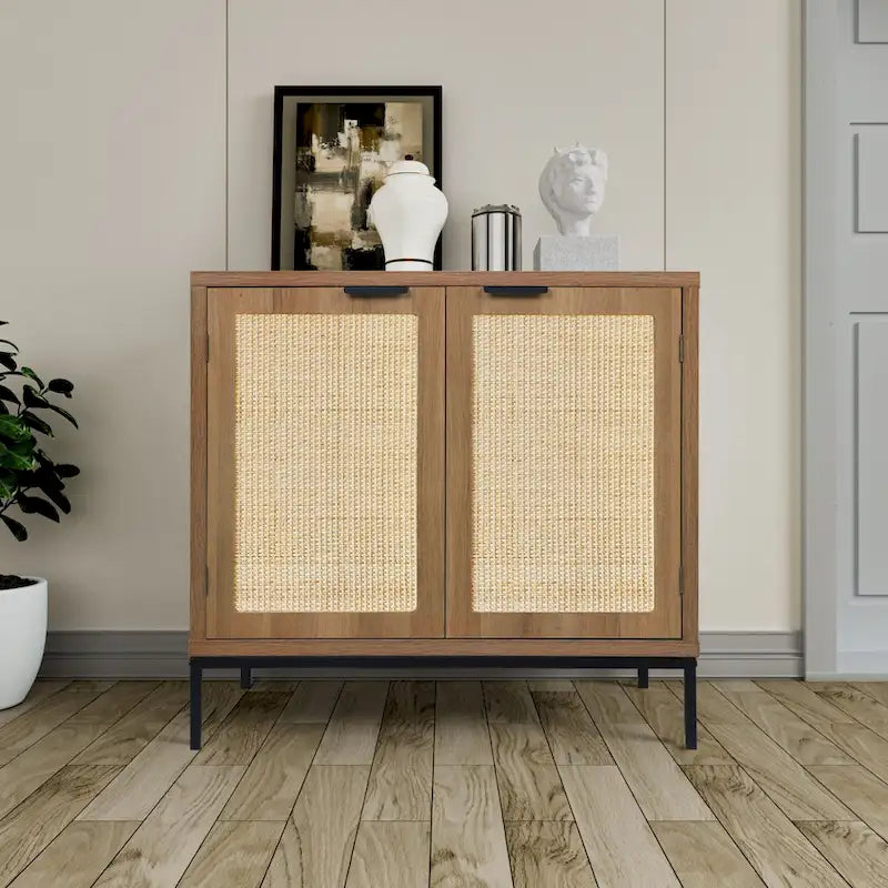 Buffet bas en rotin de style moderne du milieu du siècle avec 2 portes Anmytek