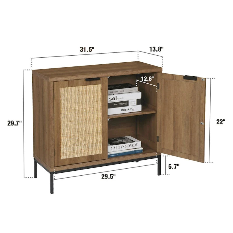 Buffet bas en rotin de style moderne du milieu du siècle avec 2 portes Anmytek
