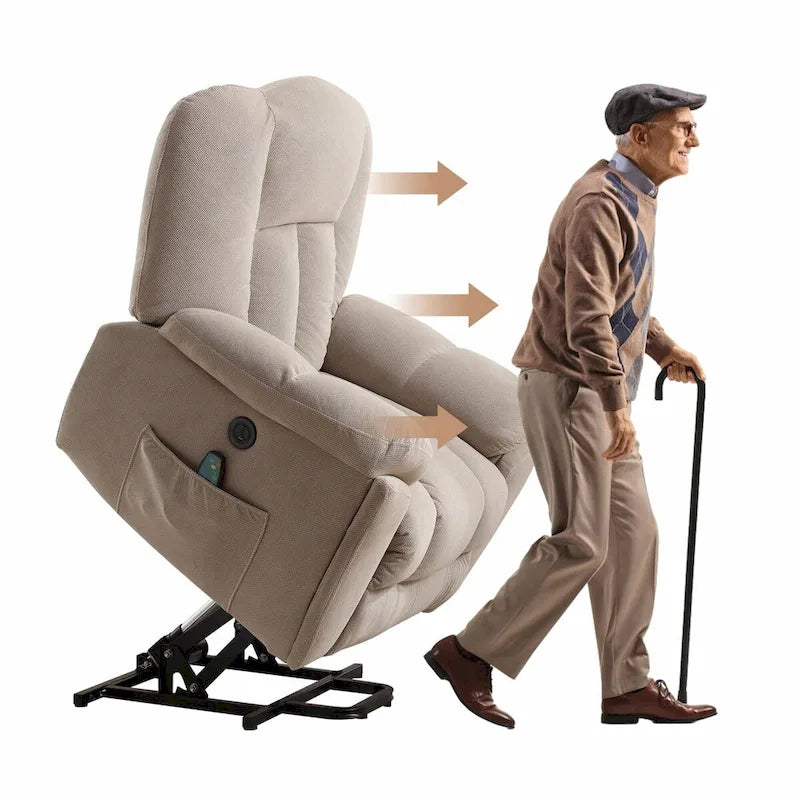 Fauteuil inclinable releveur électrique avec chauffage, massage et port USB