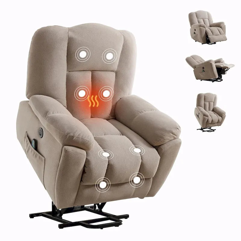 Fauteuil inclinable releveur électrique avec chauffage, massage et port USB