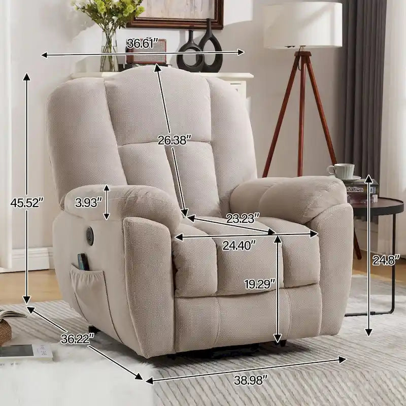 Fauteuil inclinable releveur électrique avec chauffage, massage et port USB