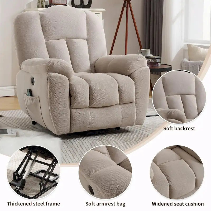 Fauteuil inclinable releveur électrique avec chauffage, massage et port USB