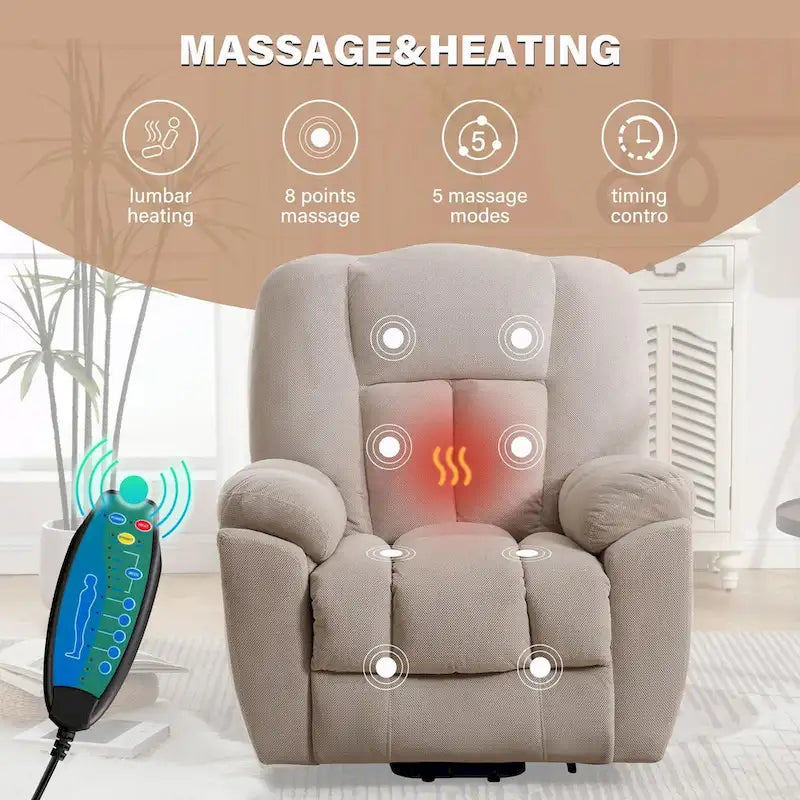Fauteuil inclinable releveur électrique avec chauffage, massage et port USB